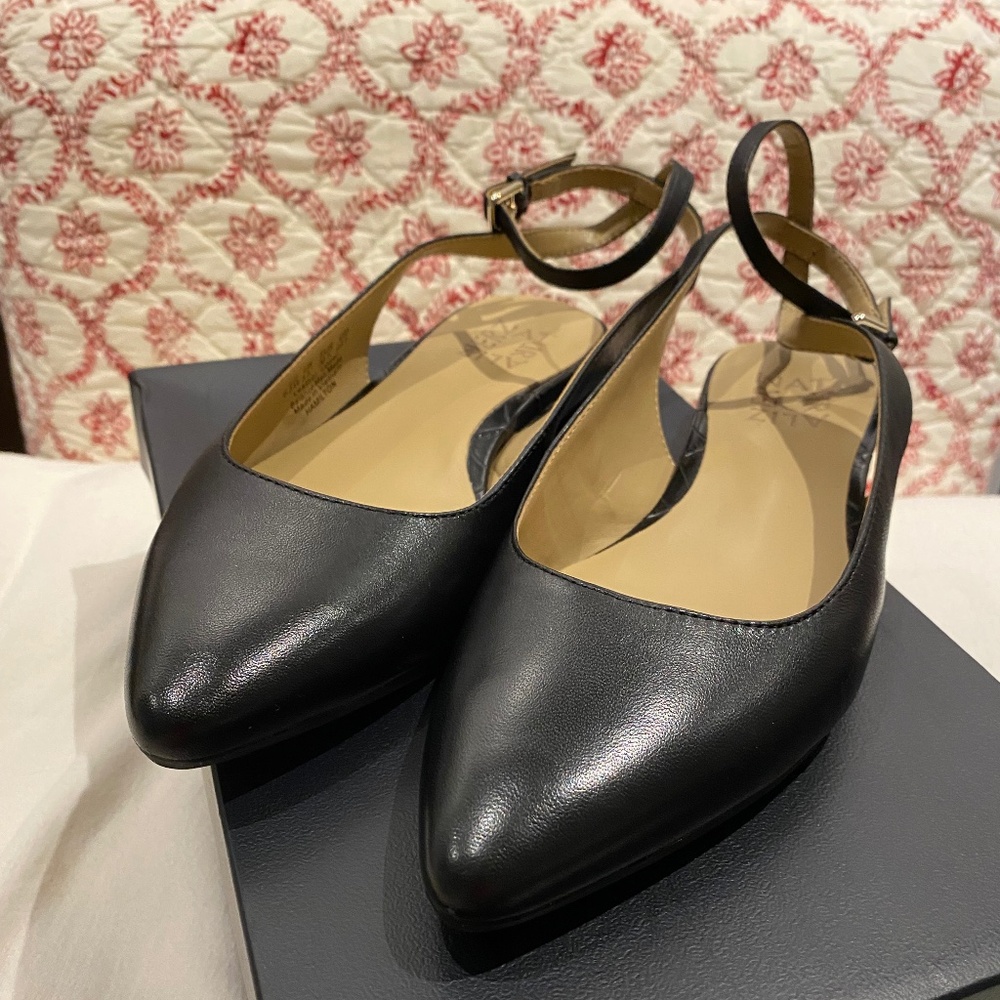 Naturalizer Hamilton Black Leather Slingback Flats, 6.5